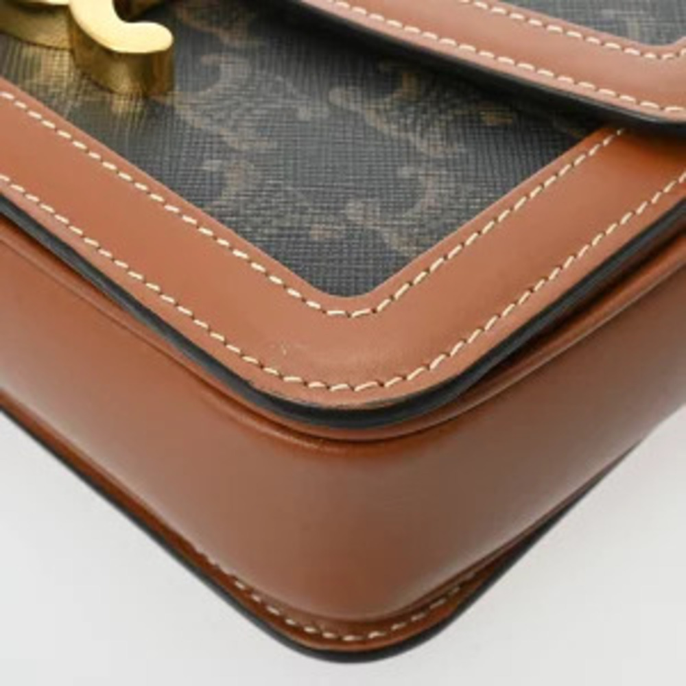 Celine Teen Triomphe Bag Tan Canvas Calfskin Shoulder - Picture 7 of 9